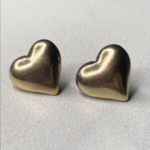 Gold Puffed Heart Earrings Sterling Silver 925‎